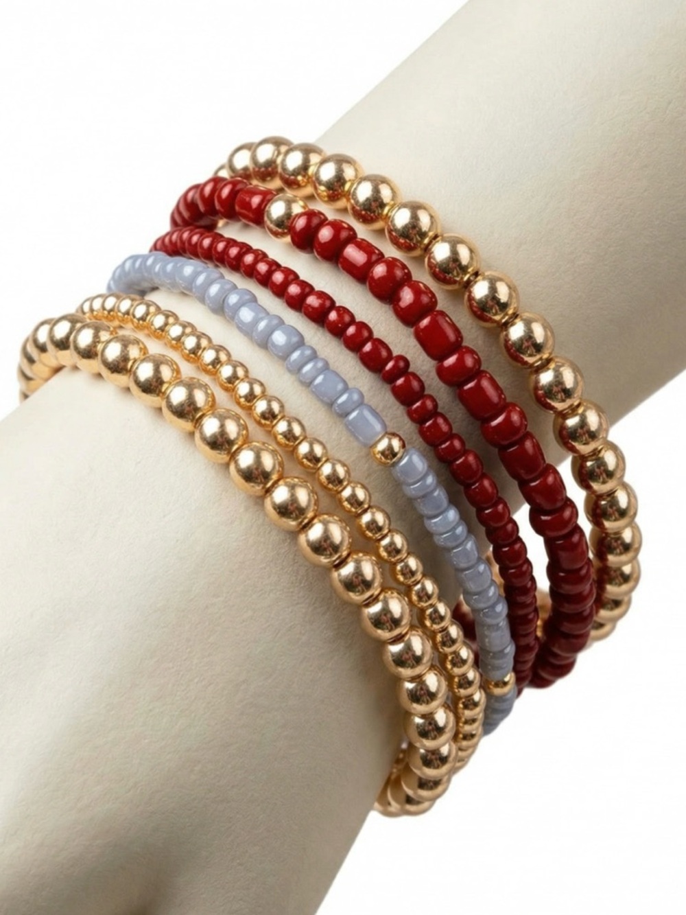 Expect Victory 7 pc. Wine and Gray Beaded Bracelet Set (NWT)